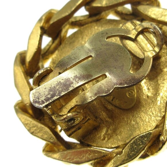 Chanel Button Rhinestone Earrings Clip-On Gold - Picture 4 of 4